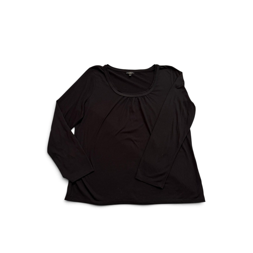 Talbots Top Womens XL Black Everyday Long Sleeve Pleated Scoop Neck Ribbed Trim